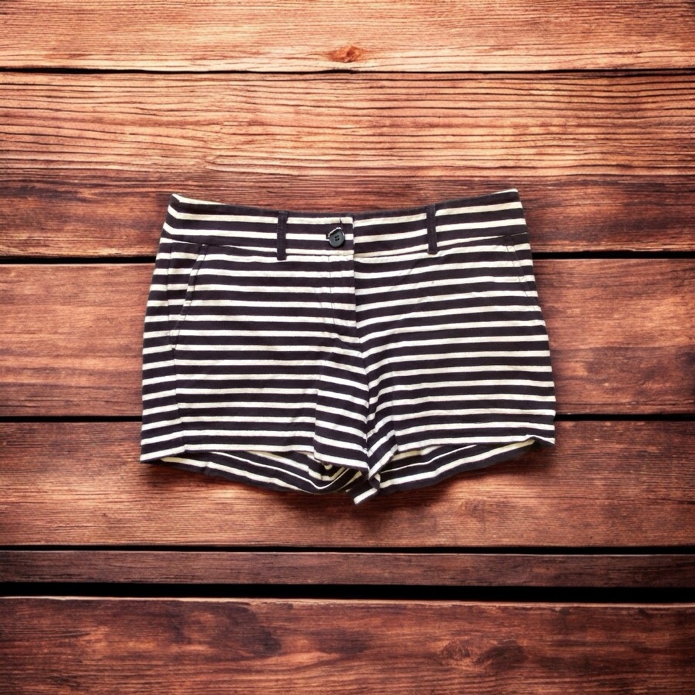 Navy white and blue striped cotton shorts